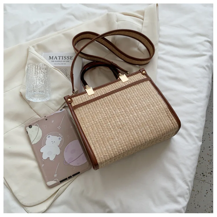 

Large capacity bag women fashion Straw Woven Polyester Handbag luxury handbags for women, 3 colors