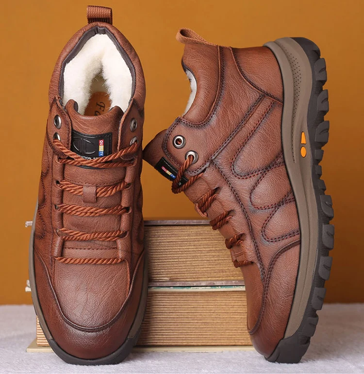 

Trendy Lace-up Warm Snow Boots Casual Anti-slip Ankle Boots Genuine Leather Winter Shoes for Men