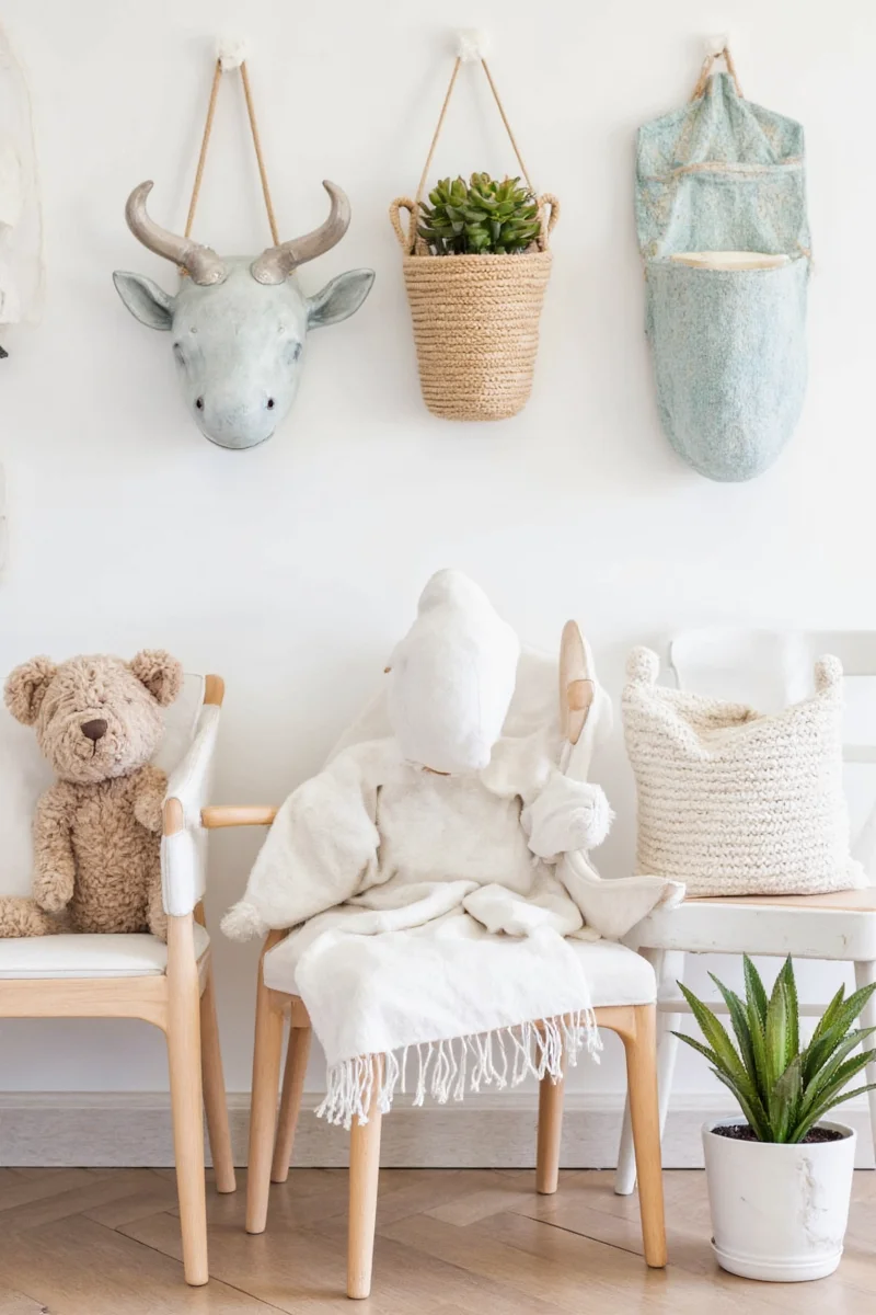 A collage of different wall-hanging baskets used throughout a home