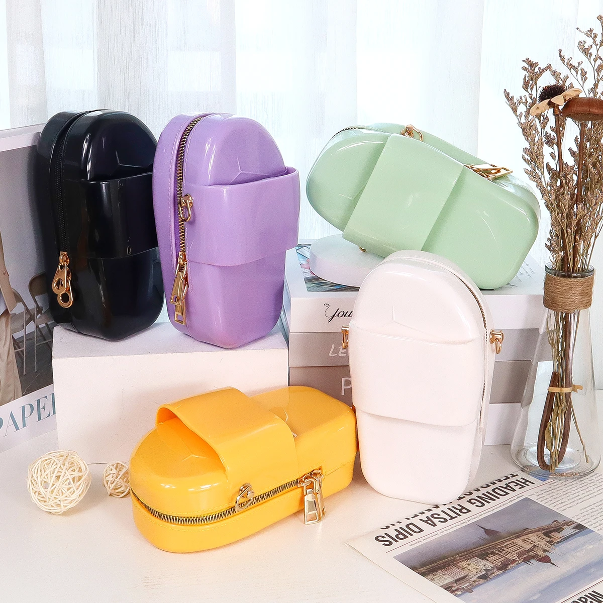 

Desiner Slippers PVC Bags Shoulder Bag Women Jelly Purses Handbags Girls Messenger Bags, 5 colors