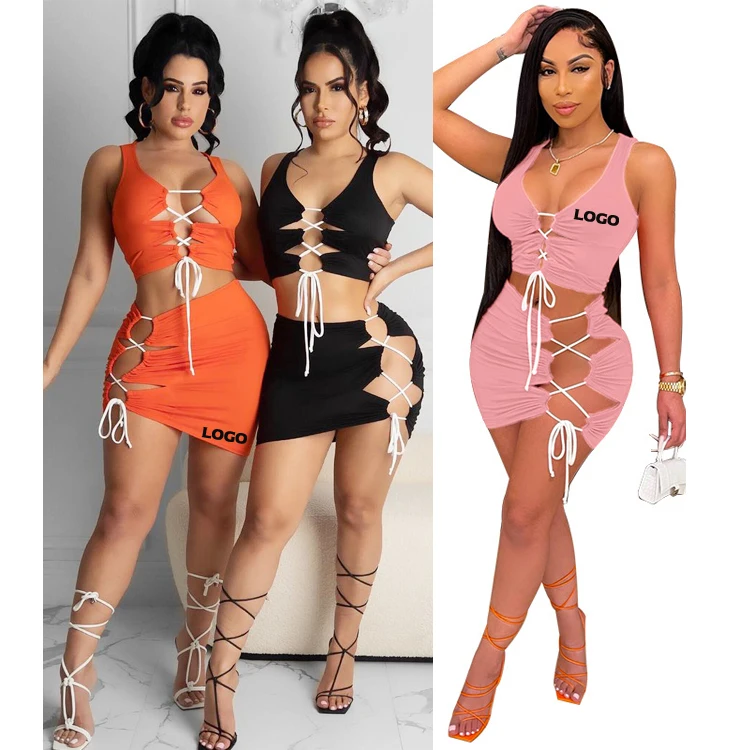

Free Shipping Summer Women Clothing Plus Size 4XL Super Sexy Bandage Mini Drawstring Two Piece Dress