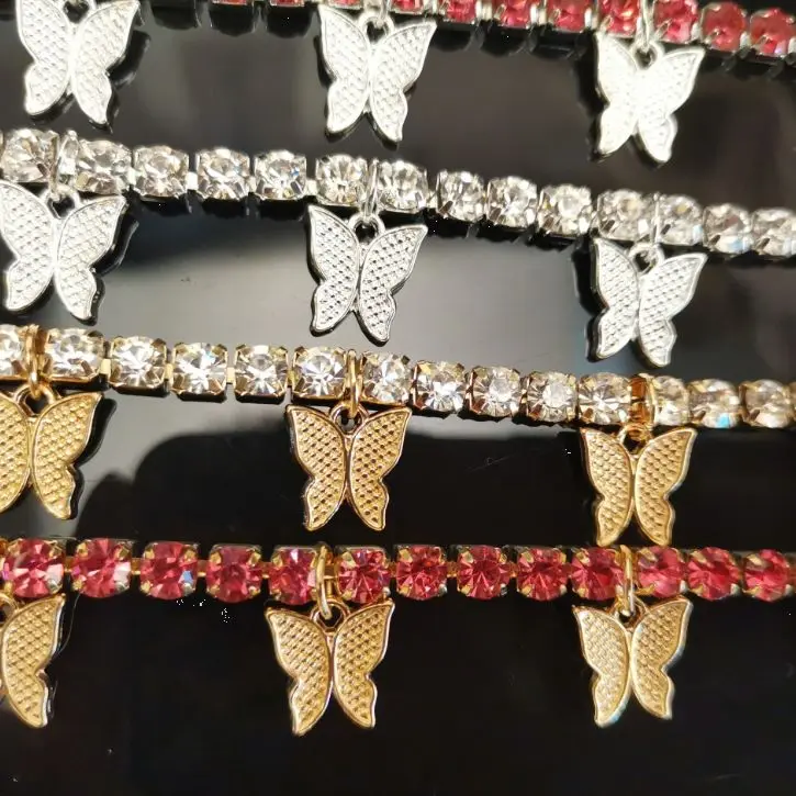 

Creative rhinestone pendant foot jewelry women popular new shiny butterfly anklet