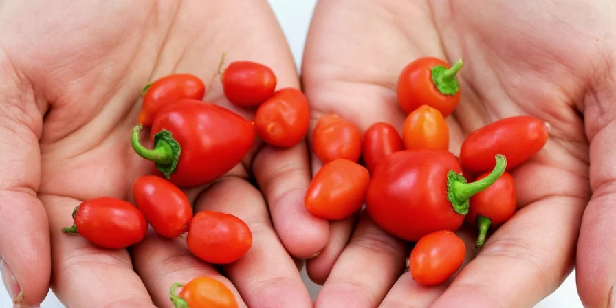 Cook laughing while holding hot peppers