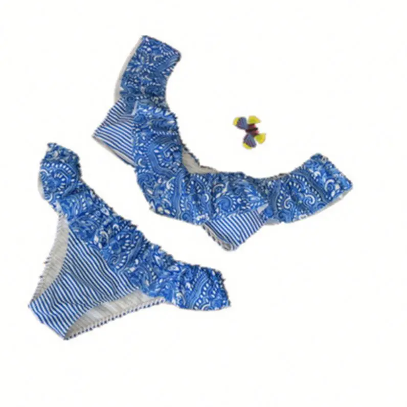 

Printed Swimsuit Sexy Solid Middle Waist Split Swimwear Summer Retro Women Bikini, Picture