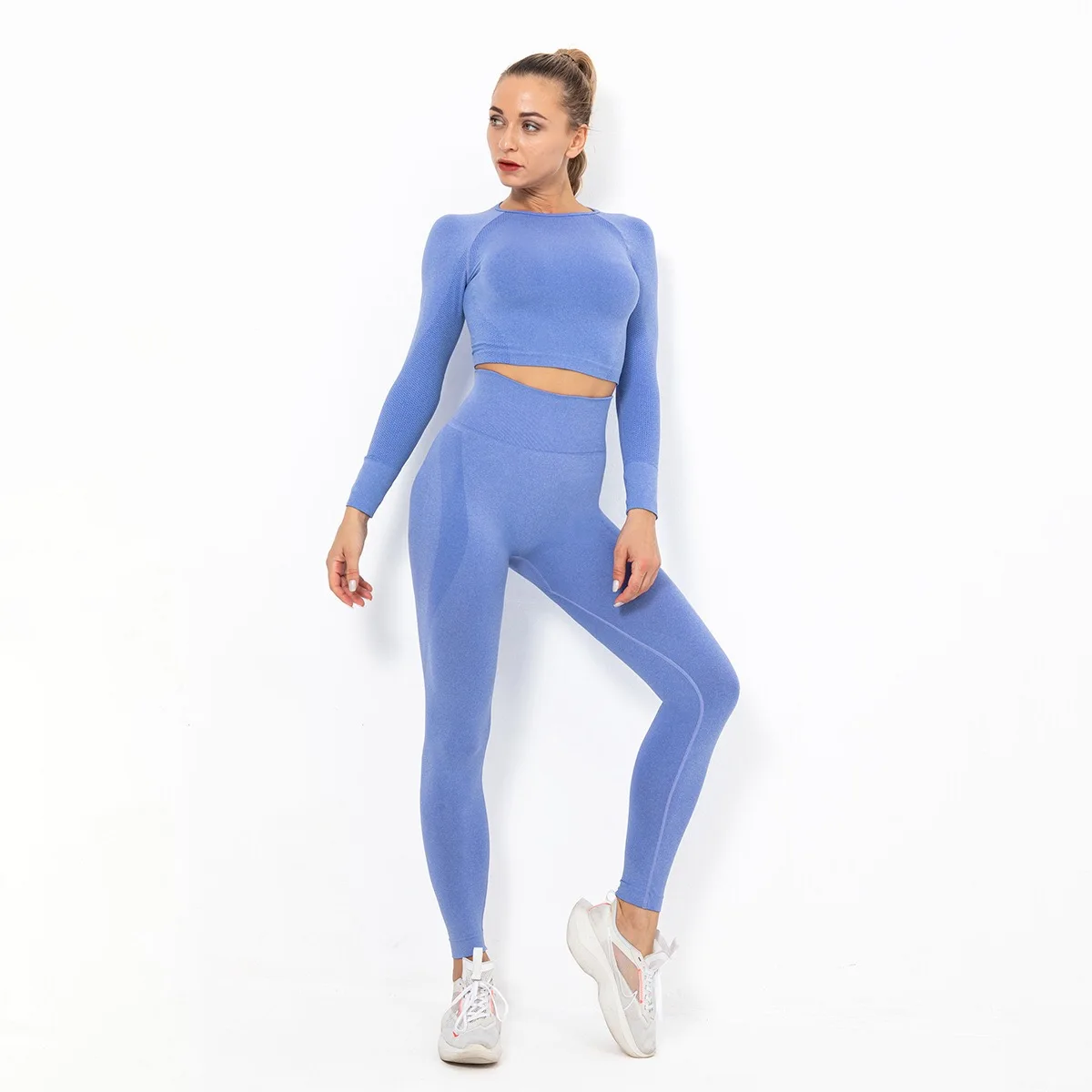 

BBLXF9165 Yoga wholesale seamless women run wear stretching exercise 2-piece set dance fitness clothing set, Flare,gray,brown