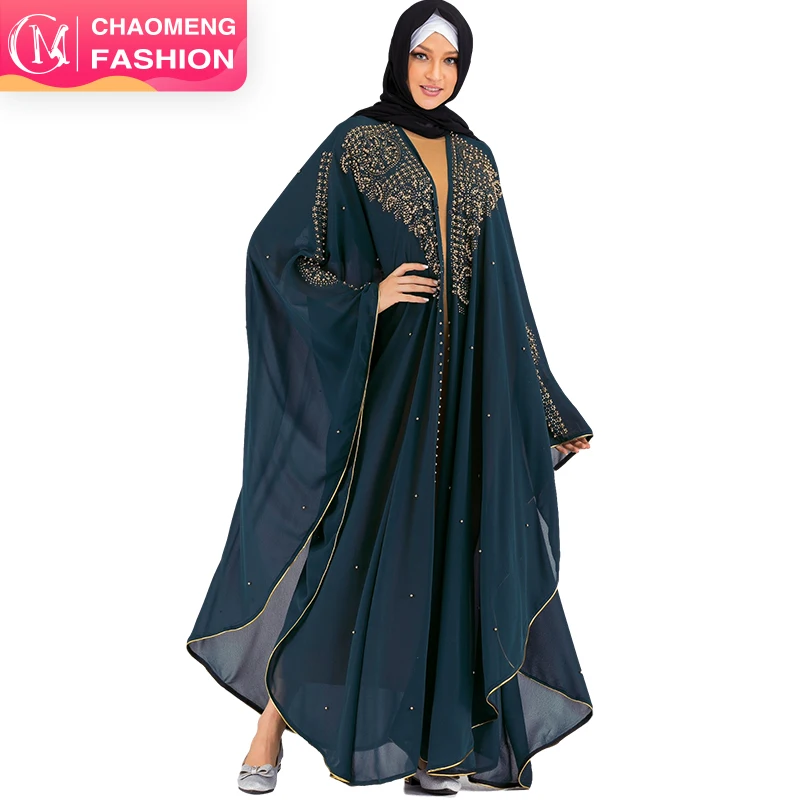 

6227# wholesale new arrival women long sleeve evening muslim islamic kaftan african clothing beaded abaya, Black/green/red/blue/navy