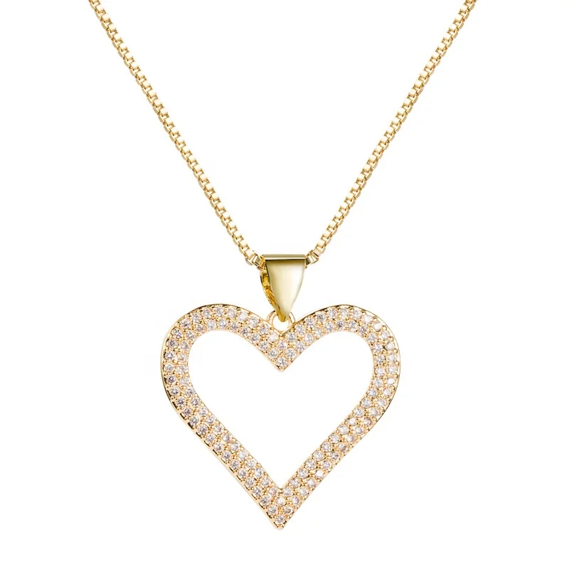 

Wholesale girls cute 18K gold plated brass zirconi heart pendant necklace girls accessories jewelry