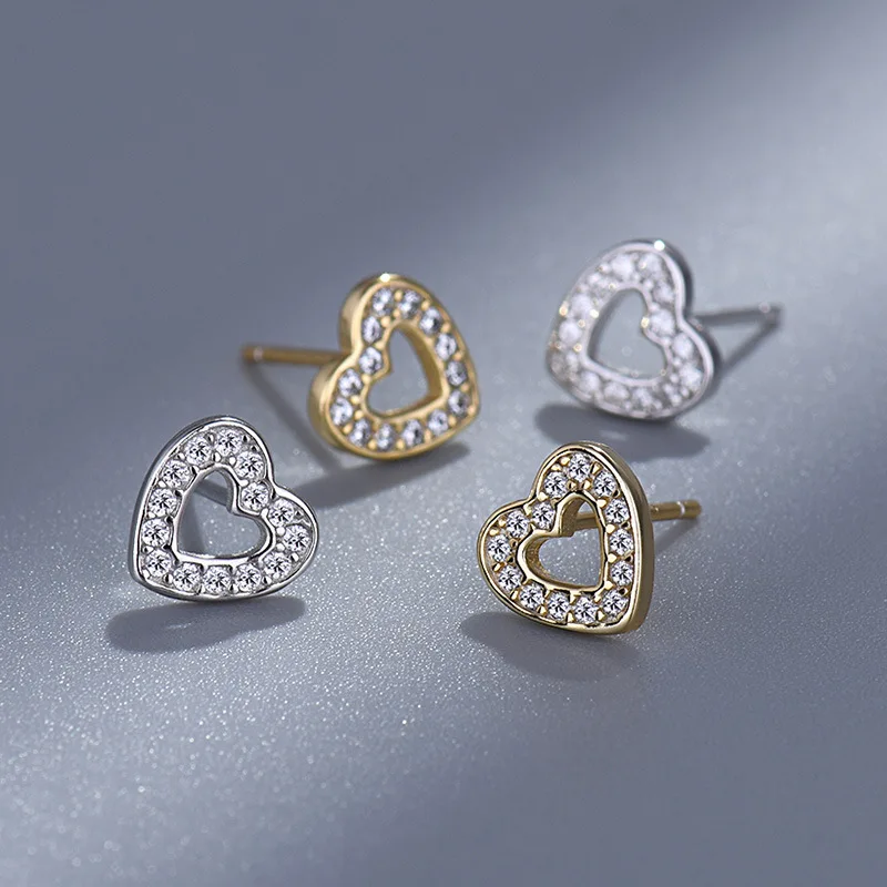 

Delicate 925 Sterling Silver Earrings Heart Shape Cubic Zircon Stud Earrings for Women Fine Jewelry