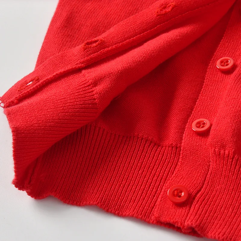 
Factory Wholesale 100% cotton red color princess girl sweater cardigan with bow knot design 