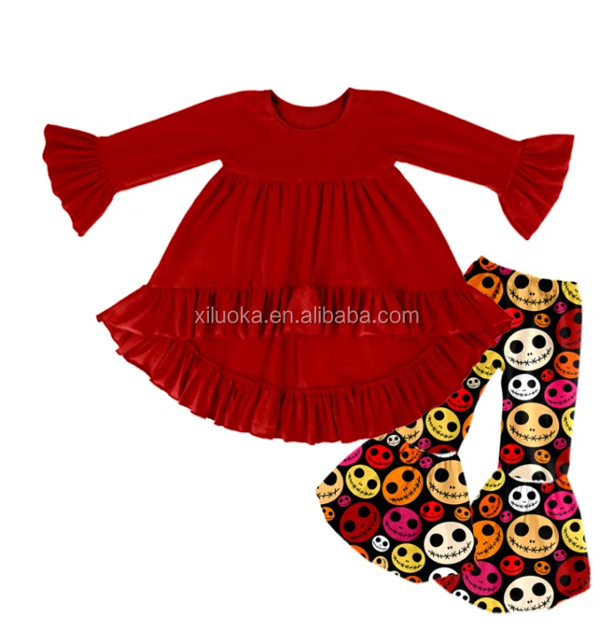 

New Style Kids Plain Color Bell Pants Boutique Clothing Set Halloween Girl Outfits