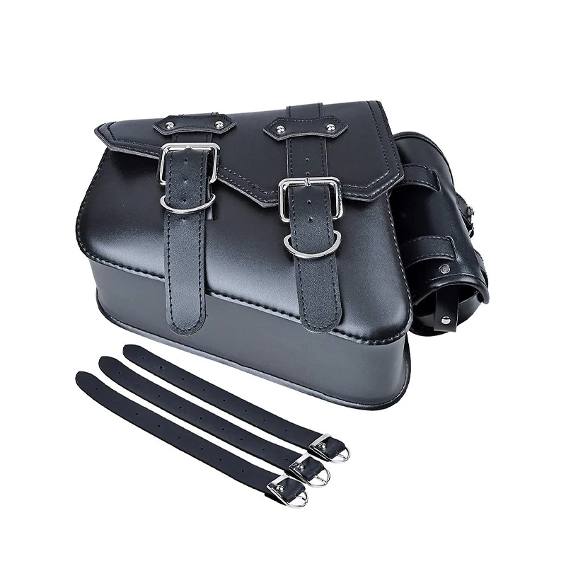 

Motorcycle Saddle Bag, Waterproof Triangular PU Leather Side Tool Bag, Black