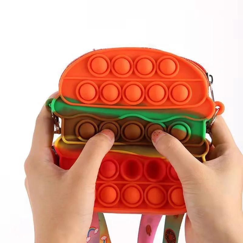 

Creative cartoon hamburger shape pop bubble silicone fidget coin purse, Multiple colors