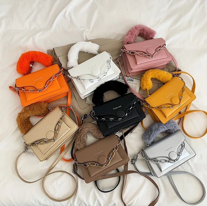 

2021 Designer Color Women Fur Purses Handbags Ladies Manufacturer Custom Logo Shoulder Bag, 8 colors
