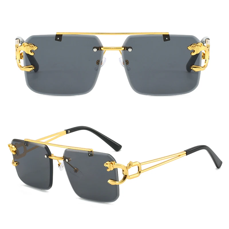 

New Rimless Rectangle Sunglasses Women Vintage Metal Brown Sun Glasses Fashion Frameless Gradient Eyeglasses Shades For Men