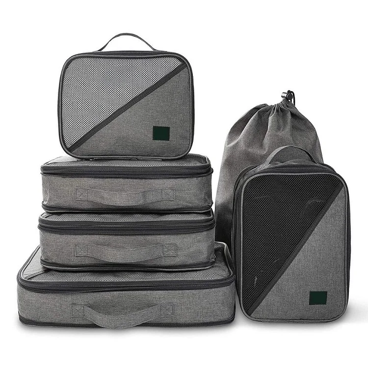 

Premium Fashion Customized Luggage Suitcase Organizer Compression Travel Packing Cubes 6 Piece, Grey