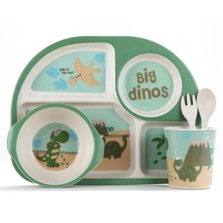 

BPA Free bamboo baby fork bowl plate dinnerware set Bamboo Fiber feeding Tableware Set For Baby Feeding, Customized color