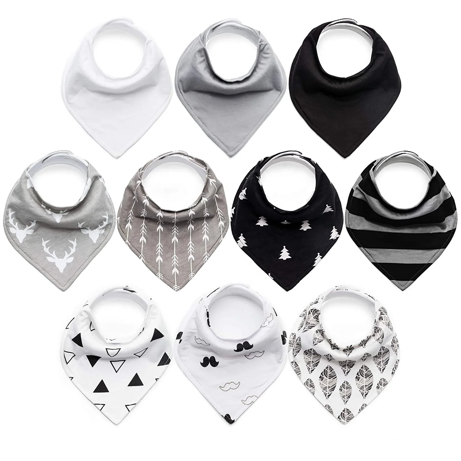 

100% Organic Cotton Bibis Unisex Adjustable Double Teething Baby Bibs Bandana Cotton Baby Bibs, Multi-colors