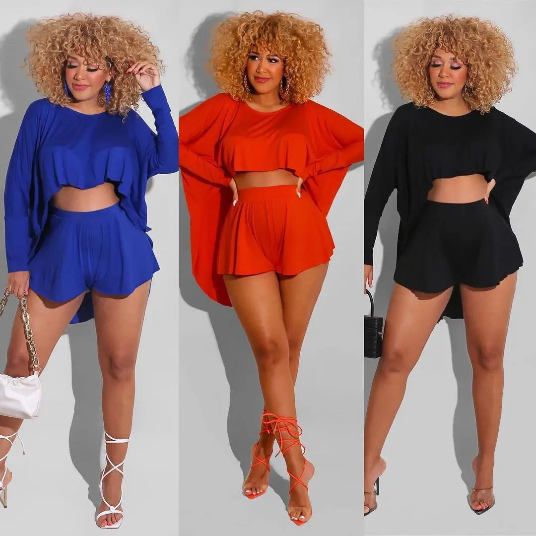 

XY8066 Casual loose bat top shorts suit summer women outfits 2 piece set new women's clothing, As picture or customized make