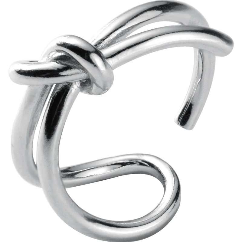 

R1849 Classical For 2021 Jewelry Silver 925 Plated 14K Gold Double Ring Open Knot Index Finger Ring