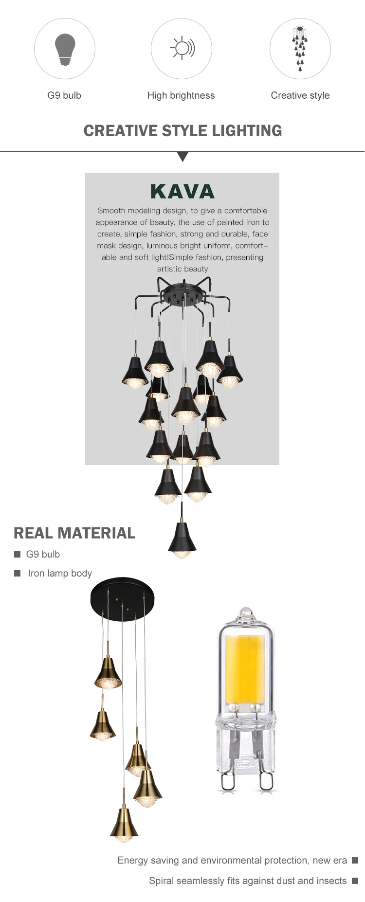 High Quality Modern Hanging Decoration Iron Black Copper Chandelier Pendant Light