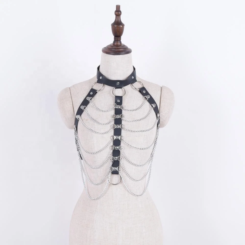 
Leather Festival Top Body Chain Harness for Rave FD-LCT19001 