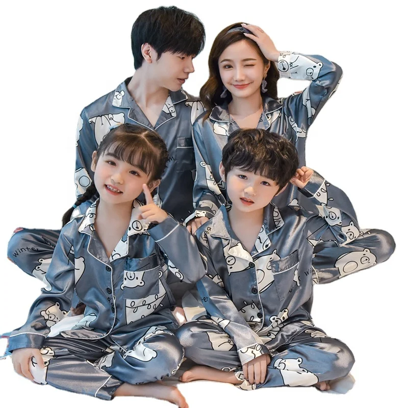 

Wholesale Adult Kids Family Matching Sleepwear Mom And Me Silk Pajamas, Picture color