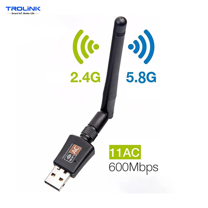 

Trolink Hot Sale Factory Direct Wireless Dongle 600Mbps With Antenna WiFi Adapter Dongle USB, Red+black