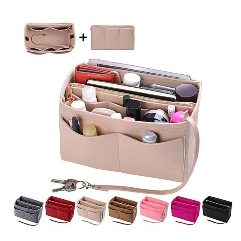 

Wholesale Felt Makeup Bags Women Felt Removable Handbag Organizer Insert Cosmetic Bag