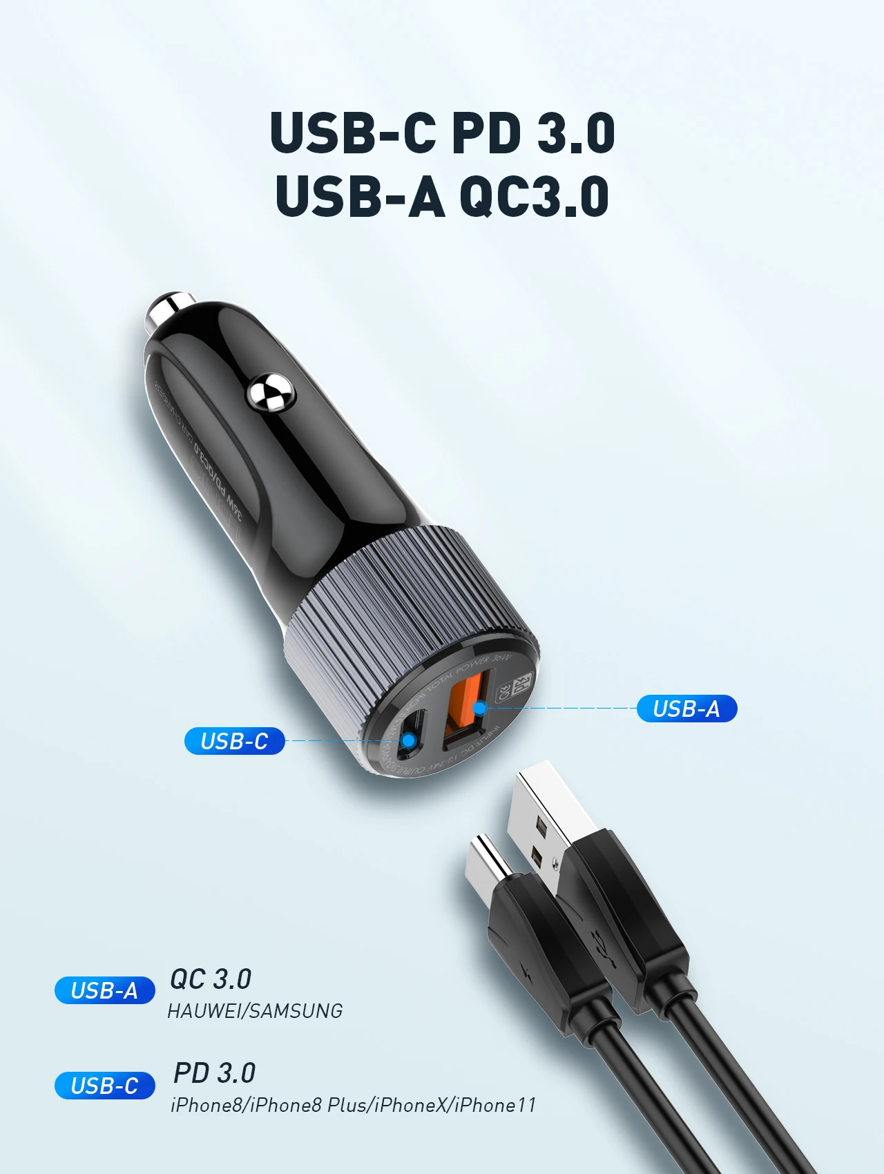 LDNIO New item C510Q 30W QC4.0 + PD in-car charger USB C Charger