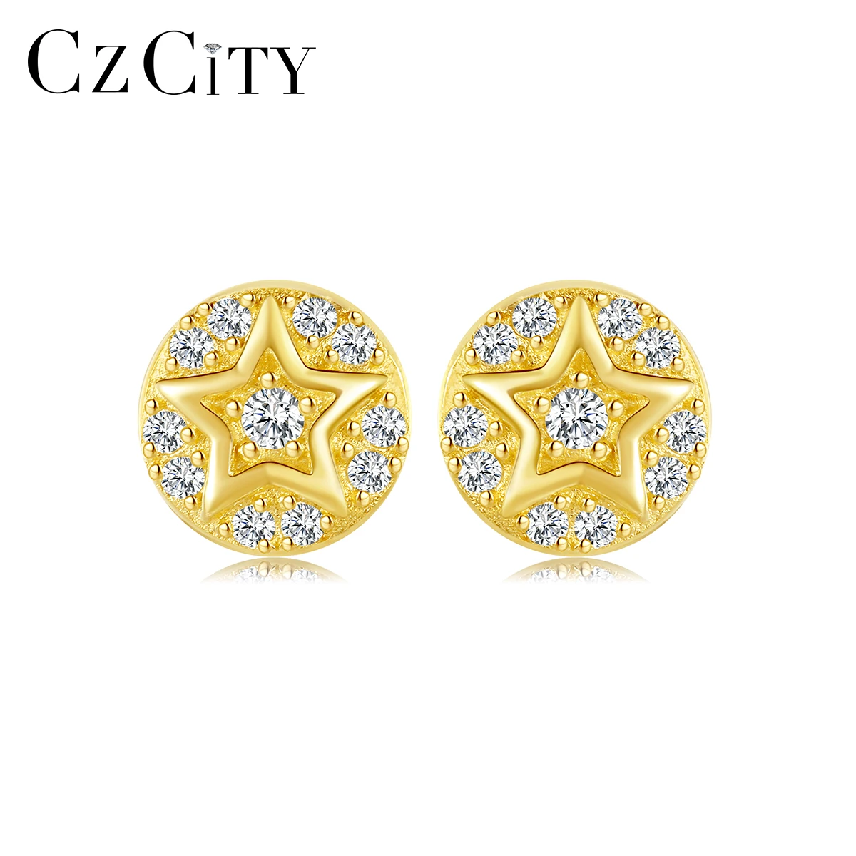 

CZCITY Earing Women Round Zirconia Jewelry Cubic Fashion Zircon Star Stud Cz Hot Selling Cute Earrings