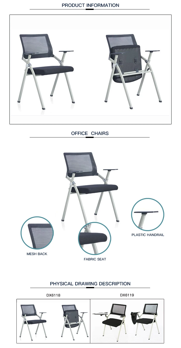 China factory foldable study chairs set plastic school student armrest training chair with writing pad