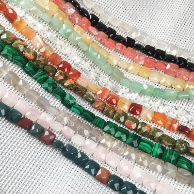 

25 pcs/strand Square Beads Jewelry Findings Chunky Gemstone loose Faceted Beads For Bracelets Jewelry Making, As picture shows