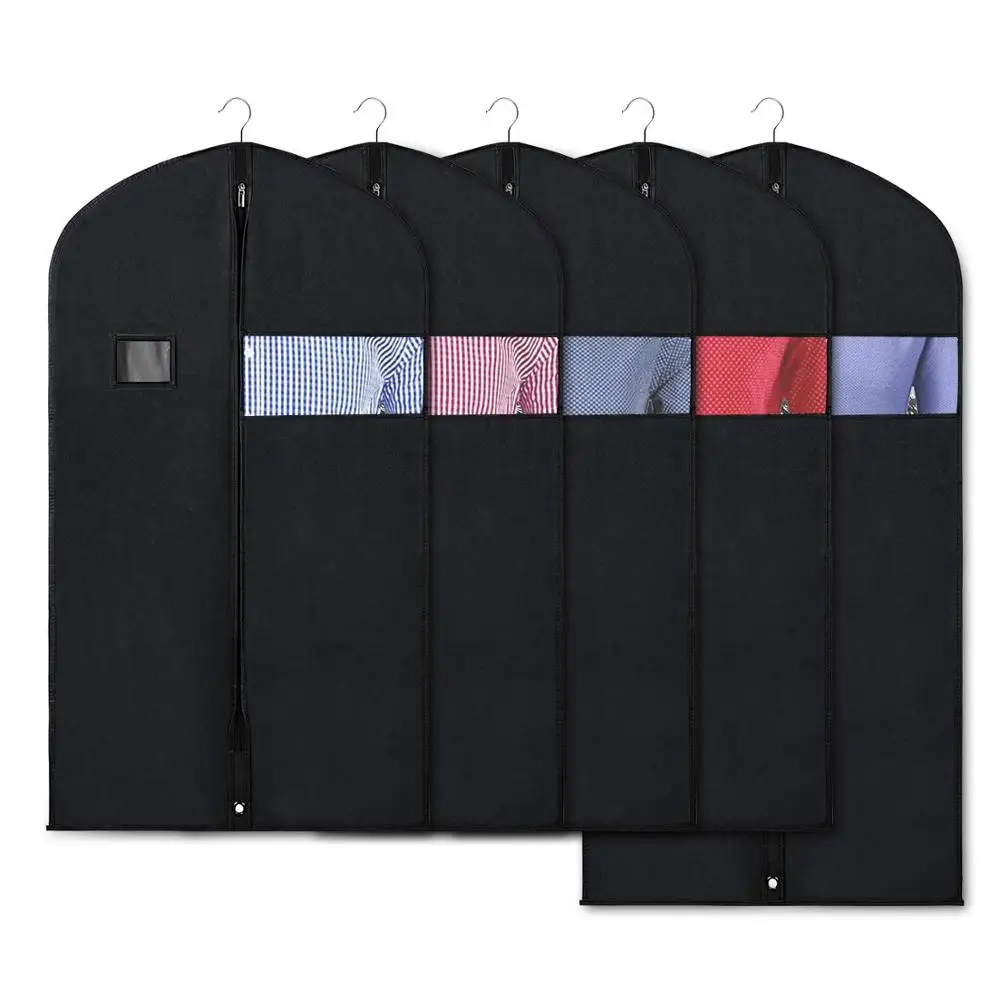 

Black Garment Bags For Breathable Storage Of Suits Or Dresses-Includes Zipper Transparent Window Pack of 5 Bag, Black or oem