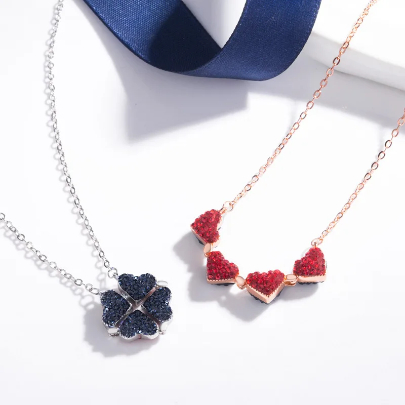 

New Fashion Jewelry Double Sided Four Leaf Clover Heart Pendant Necklace For Women, Picture