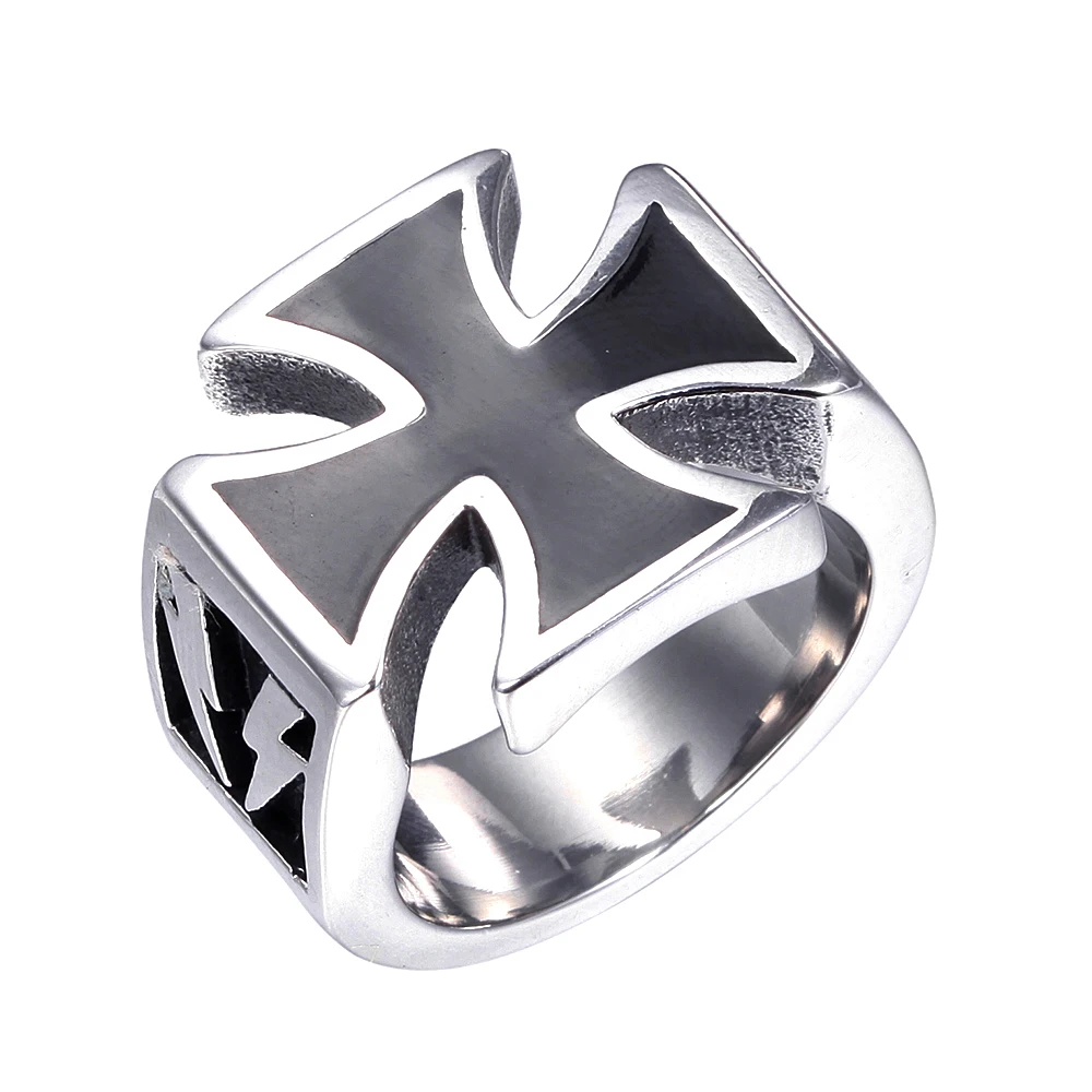 

Stainless Steel Silver Black Enamel Classic Maltese Cross Ring