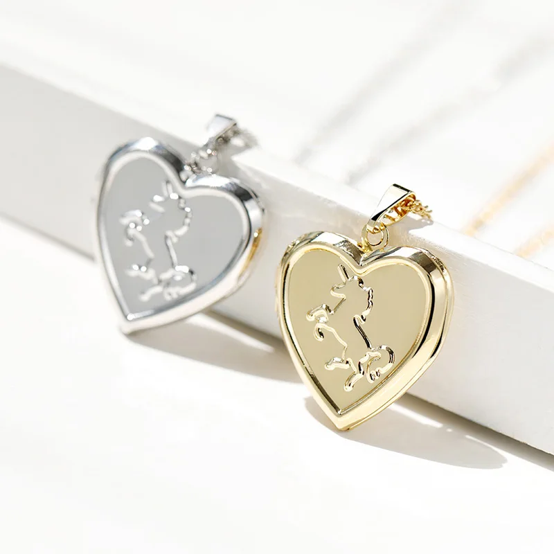 

JAENONES New Fashion Selling Heart-Shaped Unicorn Pendant Photo Box Necklace Can Open Photos