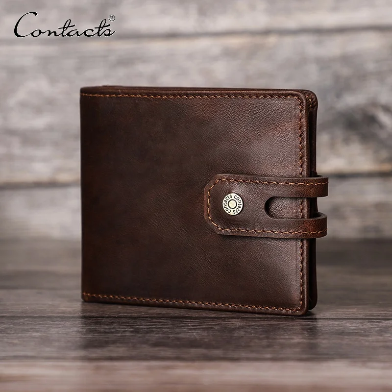 

CONTACT'S RFID Blocking Compact Wallet Italian Oil leather Slim Wallet with Back Zipper Coin Pocket Snap Closure, Red, wine red,yellow,coffee
