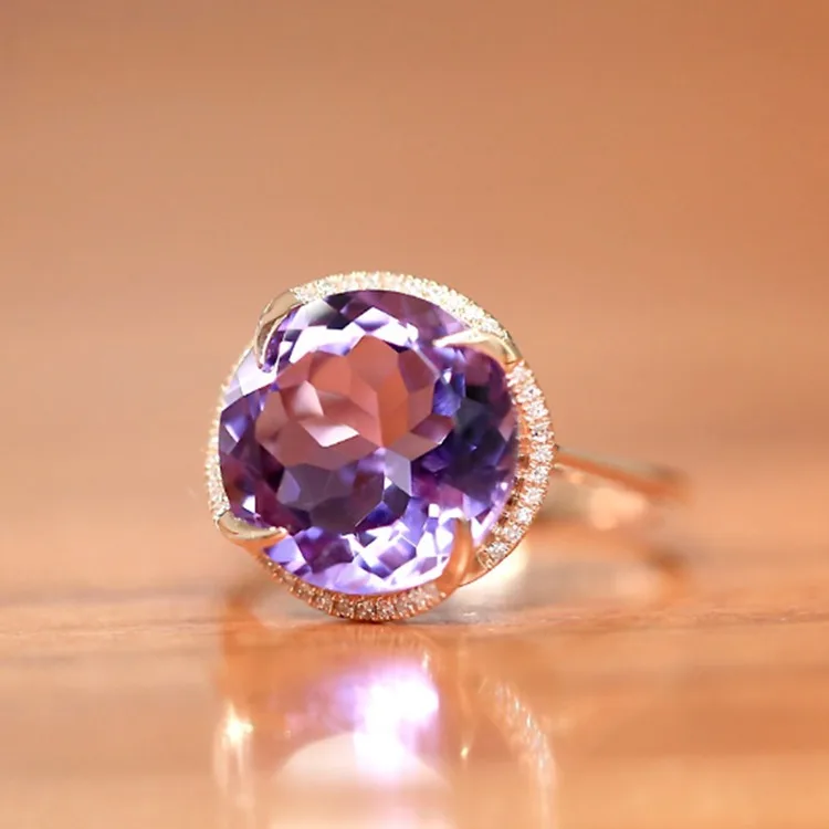 

Newest design women jewelry solid amethyst stone ring large