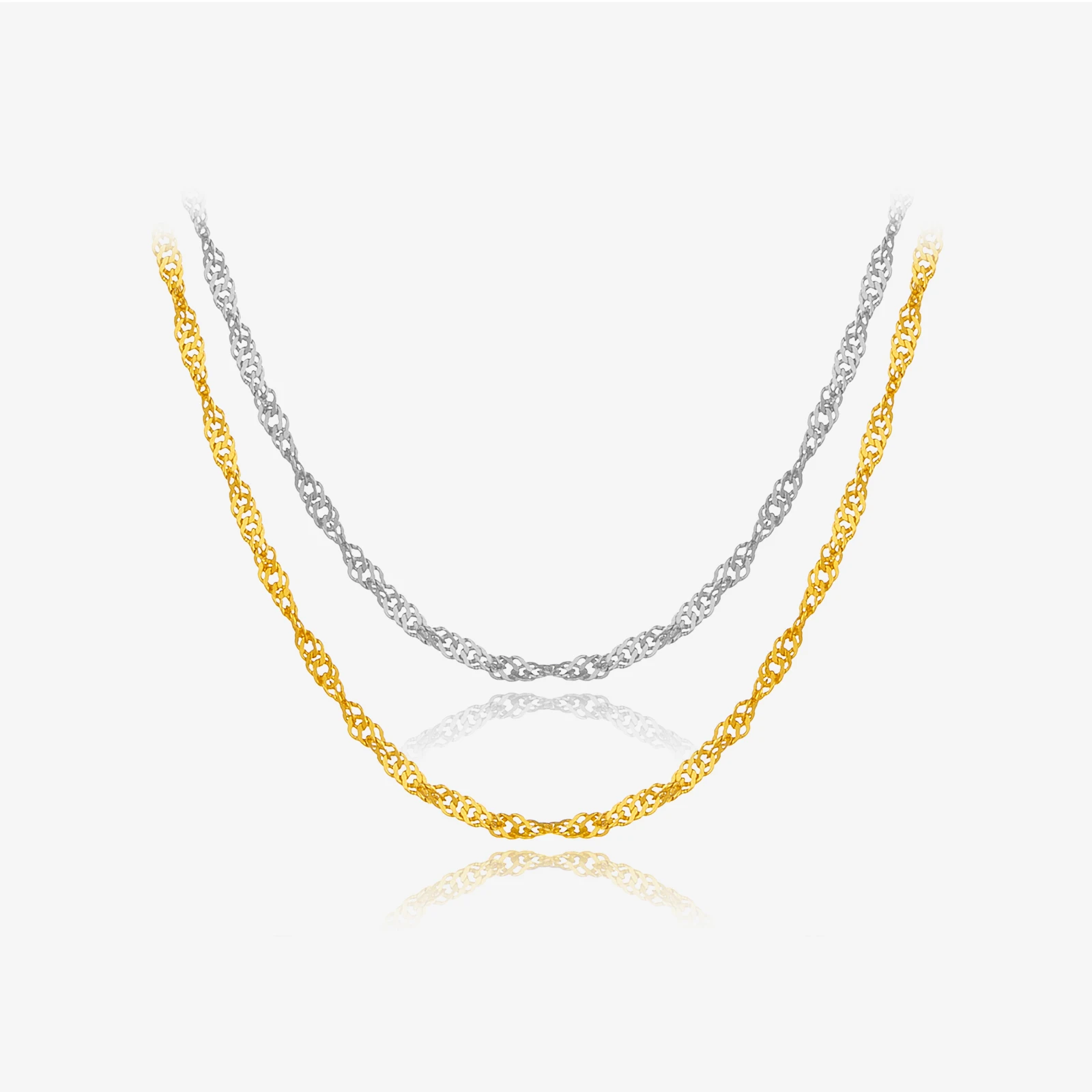 FUAMAY Fashion Classic 925 Sterling Silver Basic Necklace 18K Gold Plated Water Wave Necklace for Women