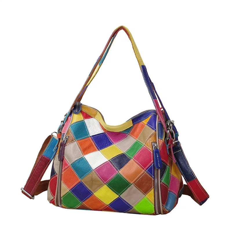 

Fashion Color Stitching Personality Single Shoulder Diagonal Ladies Women Bag Cow Leather Shoulder Bag, Multicolor,black