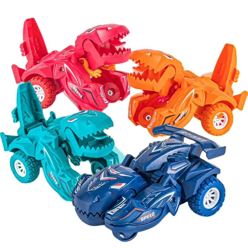 

2023 new product kids deformation car child plastic dinosaur toy Random wholesale four colors kids toy vehicles