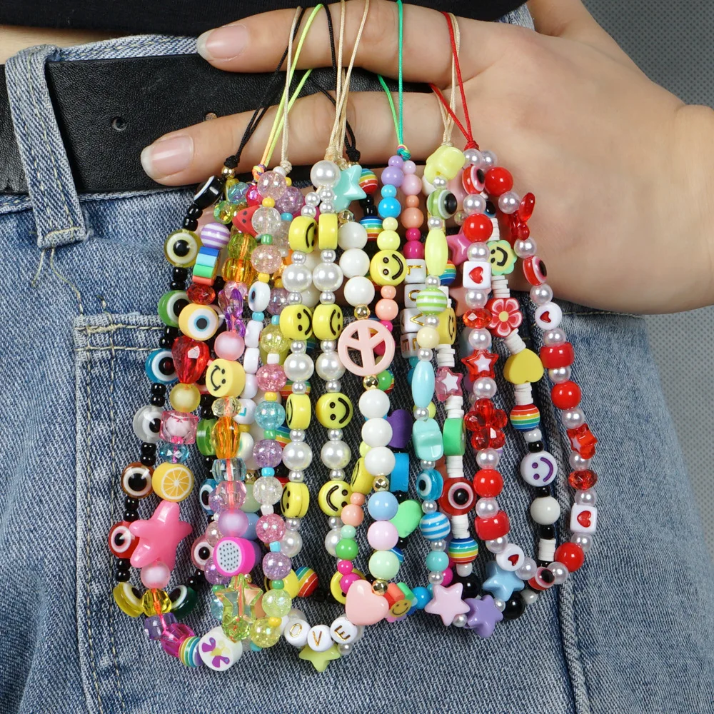 

Fashion colorful handmade mobile phone cases strap Custom beaded cell phone case strap