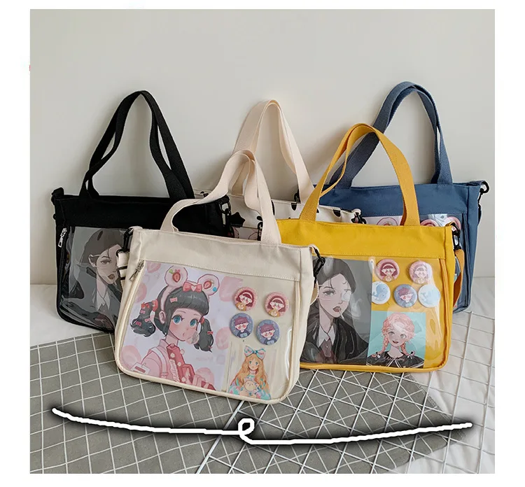 

Custom transparent pvc donut pin display messenger shoulder tote bags canvas crossbody ita bag, As pictures or customized color