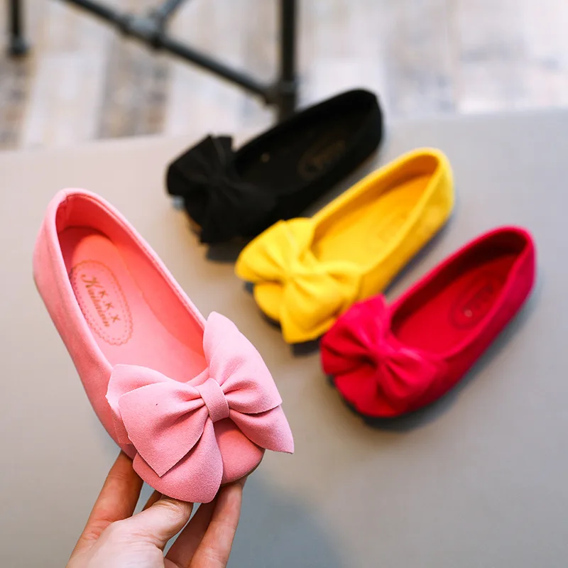 

2020 Fashion Girls Cute Shoes Bowtie Flock PU Leather For Girls Princess Ballet Flats Shoes for Party 835