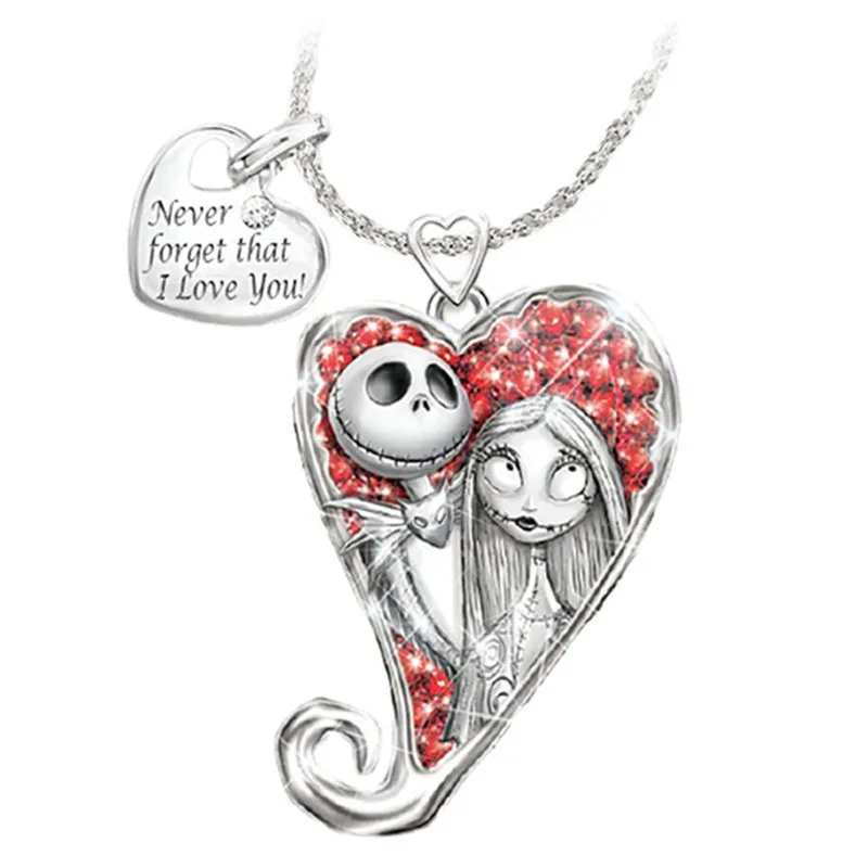 

Halloween Christmas Night Horror Popular Heart Necklaces Jewelry for Women Gothic Grimace Doll Pendant Necklace, Silver