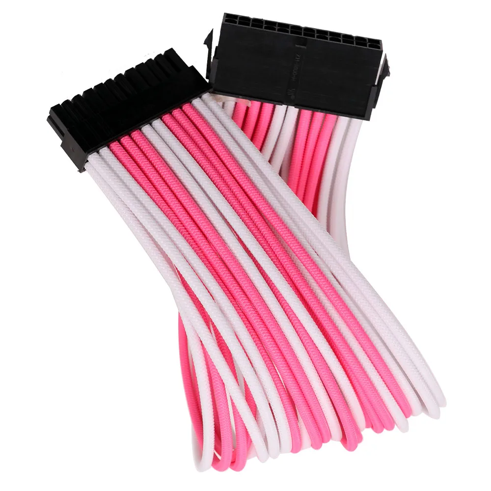 Excellent Quality 24Pin Male to female Computer Power Extension Cable pink&white 18awg