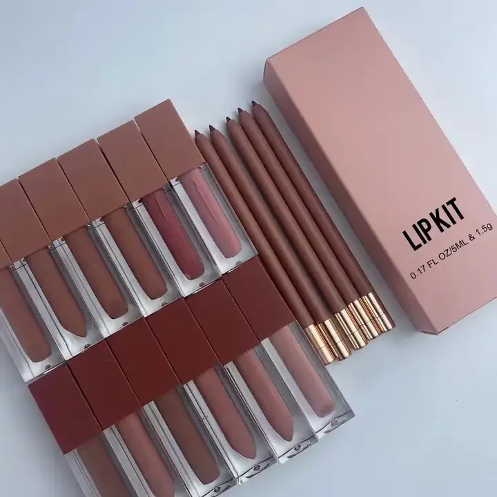 

Hot selling lipstick kit private label logo matte liquid lipstick and lip liner set lip plumper gloss creamy lip liner