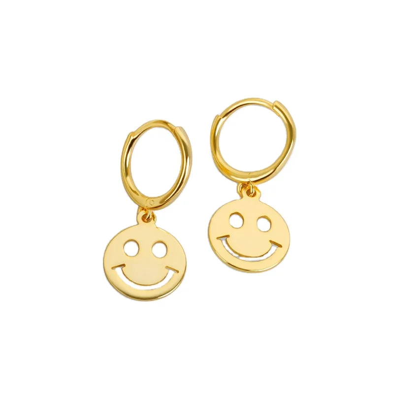 

Daidan Earring Charms Cute Drop Earrings Sterling Silver Buckle Smiley Face 18K Gold Plated Hoop Earrings