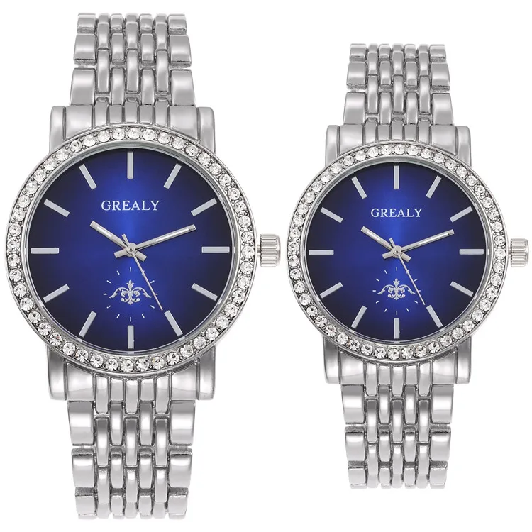 

China Factory Wholesale Silver Lover Watch Set Diamond Studded Watches For Couple, Picture shows