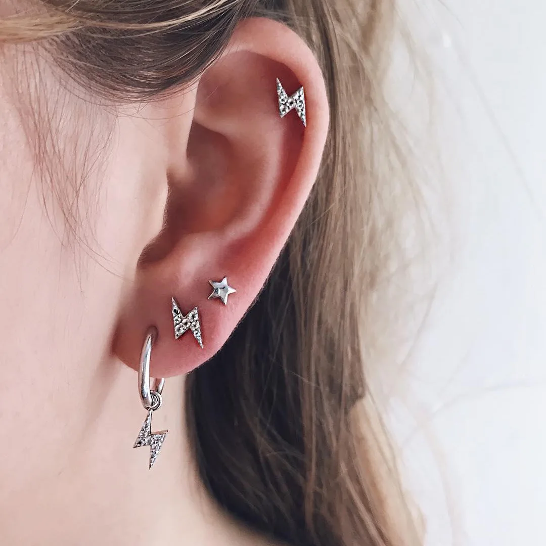 

Women'S New Popular Fashion Simple Lightning Five-Pointed Star Full Diamond Earrings Set